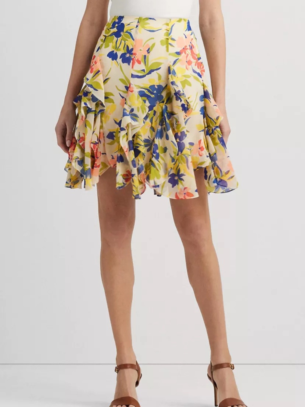 Lauren Ralph Lauren Floral Ruffle Trim Georgette Skirt